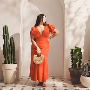 Abercrombie & Fitch Puff Sleeve Slim Midi Dress